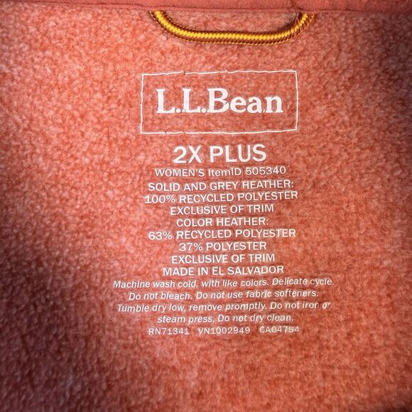 LL Bean Sweater Fleece Jacket Womens 2X Plus Peach Heather Full Zip Pockets - Picture 5 of 6